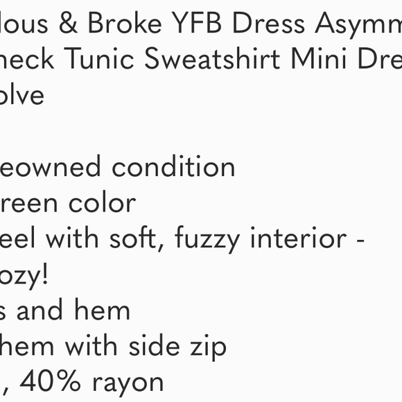 Young Fabulous & Broke YFB Dress Asymmetrical Hem Turtleneck Tunic Sweatshirt L - Picture 10 of 10